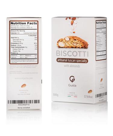 Gusta Authentic Tuscany Made Biscotti Cookies - Classic Almond Flavor - Two Bites Size - 17.64oz - All Natural Ingredients - Genuine Italian Dessert Treats - Buy Online on SooperMarket.com