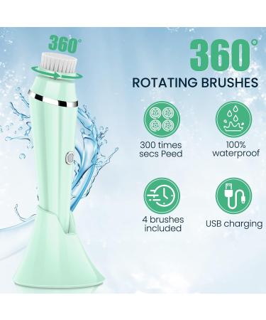 4 in 1 Facial Cleansing Brush - Electric Face Spin Brush with 4 Replacement Heads for Cleaning Exfoliating Massaging (Green) - Buy Online on SooperMarket.com