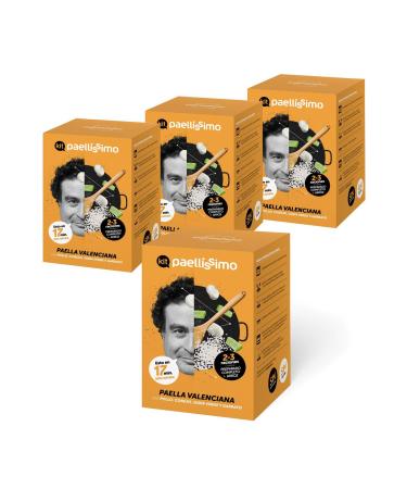 Paellissimo-Paella Set for "Paella Valenciana" homemade recipe | Paella mix with Paella rice paella spice and broth | by Michelin-Stern Awarded Koch | 2-3 people | 4 unit 4 pack