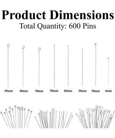Mandala Crafts 600 PCs Stainless Steel Open Eye Pins for Jewelry Making - Bead Eye Pins for Earrings, Necklaces, Bracelets - 30mm, 40mm, 50mm - Buy Online on SooperMarket.com