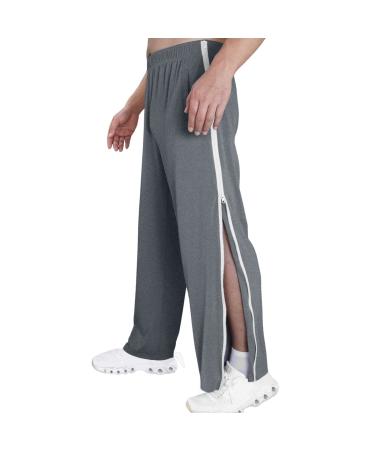 Rumaozia rehab pants men to open sideways jogging pants long wide leg tears off pants casual pants loose casual sportswear training pants with continuous zipper jogging pants 3xl dark gray