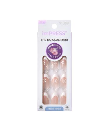 KISS imPRESS No Glue Press-On Nails French 'Fearless' Light Neutral + White Tip French Medium Size Almond Shape Includes 30 Nails Prep Pad Instructions Sheet 1 Manicure Stick 1 Mini File Light Neutral + White Tip French(Almond Shape)