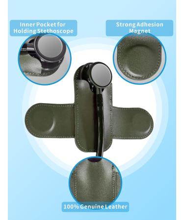 Top-Grain Leather Stethoscope Holder - Durable Magnetic Closure for Easy Access | Ideal for Doctors & Nurses | Green - Buy Online on SooperMarket.com