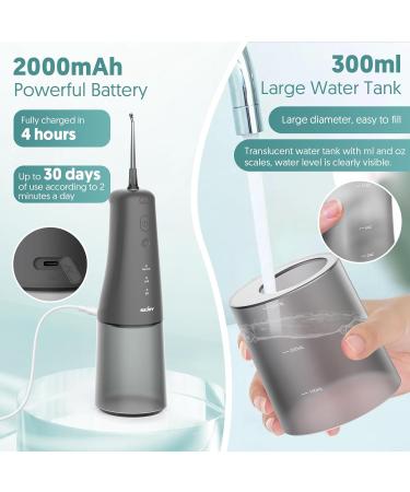 Cordless Portable Water Flosser with 4 Modes and 6 Tips - Professional Electric Teeth Cleaning Kit for Oral Care - 300mL Water Tank - Gray - Buy Online on SooperMarket.com