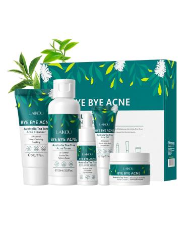 Tea Tree Skin Care Sets Skincare Set Gifts for Teenagers Girls Includes Cleanser Toner Serum Face Cream Gel Acne Remove Long-Lasting Moisturizing Travel Skincare Set(5PCS)