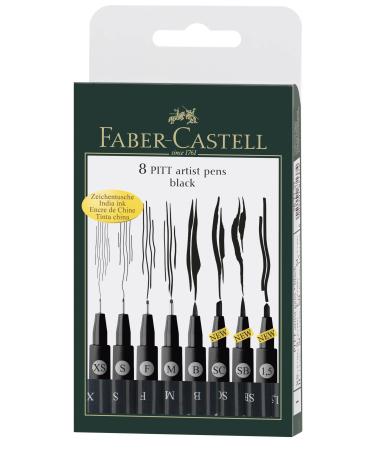 Faber-Castell Artist Pack of 8 Assorted Sizes 8-Pitt Pens in Black 8 Count 8-Pitt Pens in Black Faber-Castell Pitt Artist Pen - Black