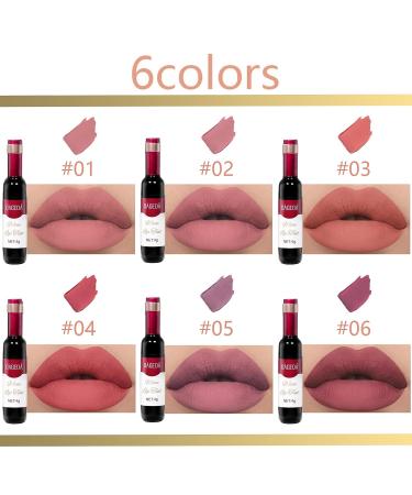 DAGEDA 6-Piece Wine Lip Tint Set | Long-Lasting Waterproof Matte Lipstick Stain | 6 Velvety Liquid Colors | Non-Stick Cup Makeup Gift Kit for Women (Color B) - Buy Online on SooperMarket.com