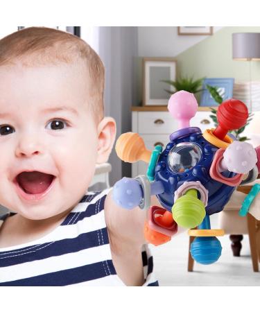 BPA Free Baby Teething Ball Rattle Toy for 3-18 Month Olds - Navy Blue | Grasping & Teething Relief Activities - Buy Online on SooperMarket.com