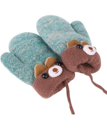 Kids Toddlers Knitted Fleece-Lined Mittens with String - Green | Winter Warm Cartoon Gloves for Ages 0-3 - Buy Online on SooperMarket.com