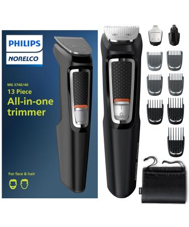 Philips Norelco Multi Groomer All-in-One Trimmer Series 3000-13 Piece Mens Grooming Kit for Beard, Face, Nose, Ear Hair Trimmer and Hair Clipper - NO Blade Oil Needed, MG3740/40 Latest Version