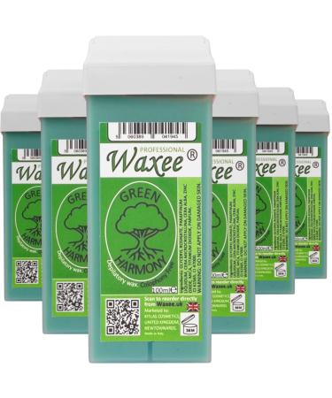 6 x 100ml roll on wax cartridge roller wax refill COLOPHONY FREE Waxee (Roll on wax Green Harmony)