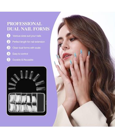 Saviland Clear Dual Nail Forms Set - 100PCS Full Cover Nail Extension Gel Molds + Dual-end Poly Gel Brush | 10 Sizes for Manicure Salon & Home DIY - Buy Online on SooperMarket.com