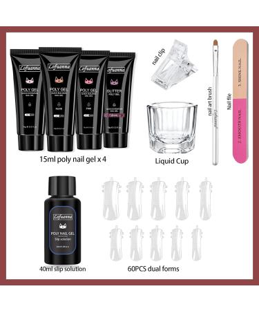 Lofuanna Poly Gel Nail Kit - 4 Colors | Professional DIY Poly Extension Gel Nail Kit for Beginners | Includes Nail Forms & Slip Solution | Builder Gel Poly Gel Kit - SET 3 - Buy Online on SooperMarket.com