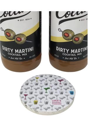 Lara's Gourmet Passions Collins Dirty Martini Cocktail Mix - 2 Pack (32 fl oz each) with Free 4-Count Coasters - Buy Online on SooperMarket.com
