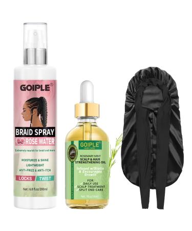 Braid Spray Rose Mint for Dreads Dreadlocks - Braids Locks Spray Rose Water Braiding Spray for Locs Dull Hair Shine & Lightweight - Loc Spray for Box Braids Rosemary Oil for Hair Growth Hair Bonnet 2.27 Fl Oz (Pack of 3)