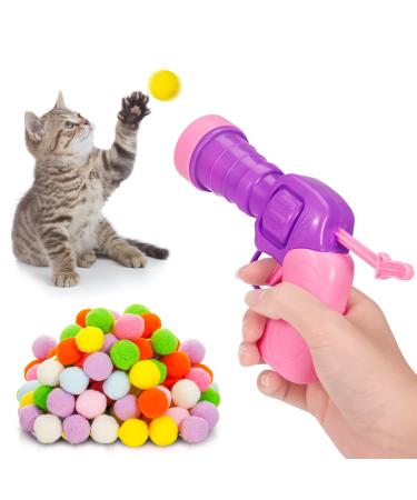 Heyu-Lotus Cat Ball Launcher to Relieve Boredom Interactive Cat Toys with 100 Pcs Balls and 1 Pcs Launcher Plush Ball Shooting Gun for Cats Suitable for Indoor Cat Training Playing Sports Games
