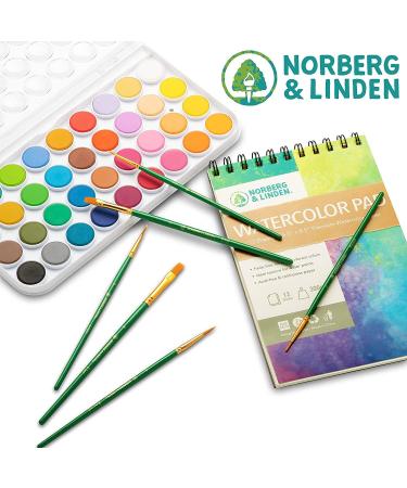 Norberg & Linden Watercolor Paint Set - 36 Premium Paints, 12 Page Pad, 6 Brushes - Painting Supplies with Palette - Watercolors, Art Pad Paper, and Artist Brushes_MG - Buy Online on SooperMarket.com