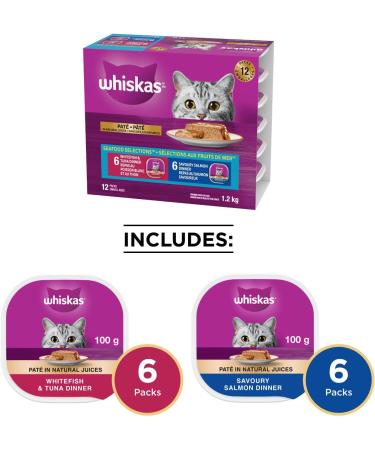 WHISKAS Perfect Portions Adult Wet Cat Food & Seafood Selections Adult Wet Cat Food Pat Multipack - 6 Whitefish and Tuna 6 Salmon 12x100g Tray Cat Food + Cat Food 6 Whitefish and Tuna - Buy Online on SooperMarket.com
