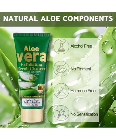 Aloe Vera Exfoliating Scrub Cleanser Aloe Vera Gel Face Wash Natural Acne Face Wash Face Wash For Men & Women Cream Cleanser For Acne Prone & Oily Skin Face Wash - Soothe Purify Facial Skin Care Green-Aloe Vera - Buy Online on SooperMarket.com