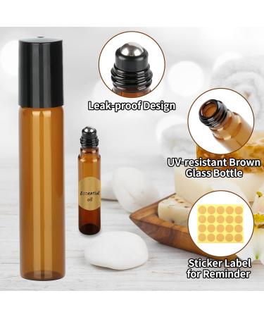 20 Pack 10ml Brown Roll-On Glass Bottles for Essential Oils - Refillable Fragrance & Cosmetic Containers - Buy Online on SooperMarket.com