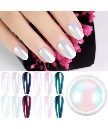 Chrome Nail Powder Set - Metallic Mirror Effect, Mermaid Aurora, White Pearl, Holographic Glitter Dust - Nail Art Decoration Kit - Buy Online on SooperMarket.com