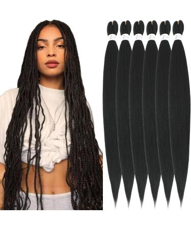 Xusuperb 36 inch extra long pre Stretched braiding hair 1b black easy braids extensions black kanecalon synthetic hair 6 packs soft knotless yaki-texture braids hair extensions (1b) 91.4 cm (6 Pack) 1b