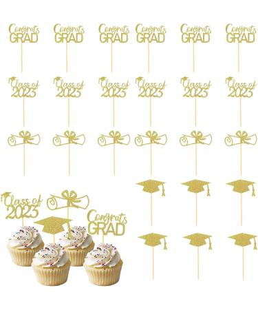 JINGLING Graduation Cake Lids Cupcake Toppers with Graduation Pack of 24 - Glitter Class of 2023 Graduation Cupcake Toppers Diploma Grade Caps Cake Toppers Picks for Graduation Gold - Buy Online on SooperMarket.com