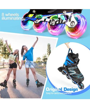Adjustable Inline Skates with Light Up Wheels for Kids and Adults | Perfect for Indoor and Outdoor Skating | Blue | Big Kids/Youth/Adults - Buy Online on SooperMarket.com