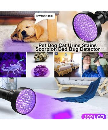 LGUIY UV Torch Flashlight UV Light 100 LEDs Torch Black Light 395nm Ultraviolet Flashlight Blacklight with Goggle for Pet Dog Cat Stains Scorpion Currency Bed Bug Detector - Buy Online on SooperMarket.com