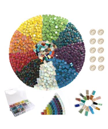 1.5lb Mosaic Tiles Assorted Iridescent Crystal Mosaic Tiles for Crafts  Glass Mosaic Pieces Set with Box 680g DIY Picture Frames Handmade Jewelry Art Decoration Gifts (Multi Colors Set)
