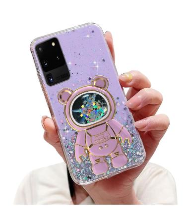 Tivenfezk Nadoli for Samsung Galaxy S20 Ultra Treisand B r Astronaut Hidden Stand Shell caricature glitter astronaut stand soft silicone bling cell phone case transparent protective cover samsung galaxy s20 ultra purple