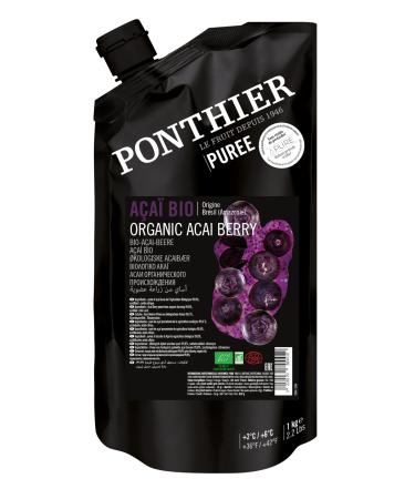 Ponthier Bio Acai fruit puree- 3x 1kg- Puree from ACAI berries from the Amazon free of color and preservatives for Acai bowls acai smoothies ice cream dessert porridge (3er)