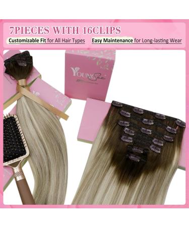 Youngsee Real Hair Balayage Clip-In Extensions - 40cm Dark Brown & Blonde 120g (7PCS) - Perfect for Volume & Length - Buy Online on SooperMarket.com