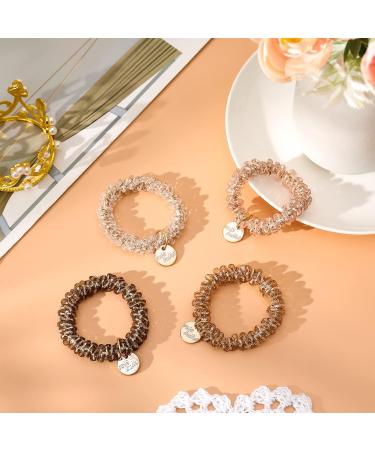 Olyee 4-Piece Scrunching Crystal Hair Tie Set | Pearl Elastic Hair Ties for Women & Girls | Stylish Ponytail Jewelry in Gray & Pink - Buy Online on SooperMarket.com