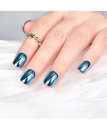 Buy iMABC Blue Metallic Press On Nails - Medium Squoval Reusable Fake Nail Art for Women & Girls | Perfect for Home Office & Parties - Buy Online on SooperMarket.com