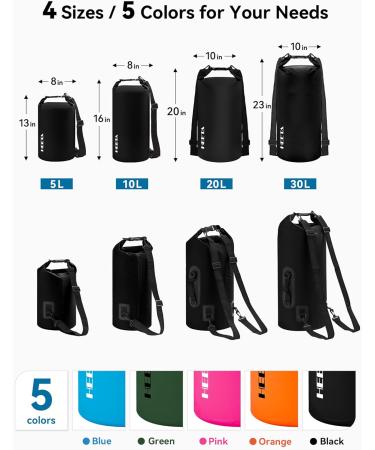 HEETA Waterproof Dry Bag 5L - Updated Version | Lightweight Roll Top Dry Storage Backpack with Emergency Whistle | For Travel Swimming Kayaking Camping | Black - Buy Online on SooperMarket.com