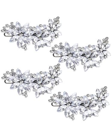 Set of 4 Rhinestone Hair Clips Crystal Bridal Hair Clips Wedding Hair Pins Rhinestone Flower Wedding Headpiece Elegant Hair Barrettes Decorative Silver Hair Clips for Women Girls