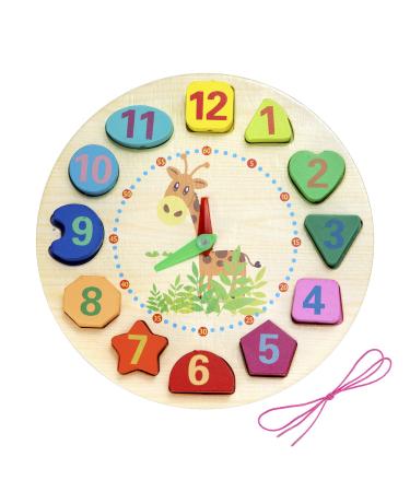 Learning clocks wooden learning clock clock toy with rope and numbers shapes educational for children from 3 years