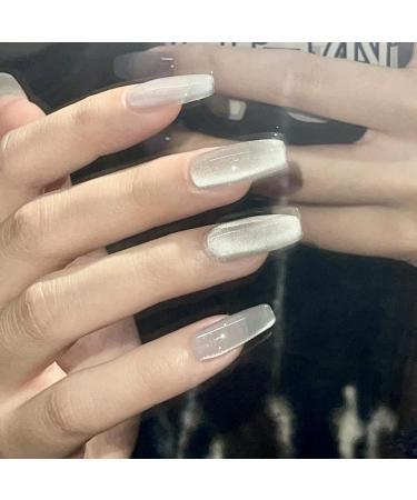 Cat Eye Gel Nail Polish White Silver Glitter Magnetic Gel Nail Varnish Holographic Sparkly Shimmer Crystal French Manicure Soak off UV/LED Lamp Nails Long Lasting Nail Art Manicure Salon DIY at Home - Buy Online on SooperMarket.com
