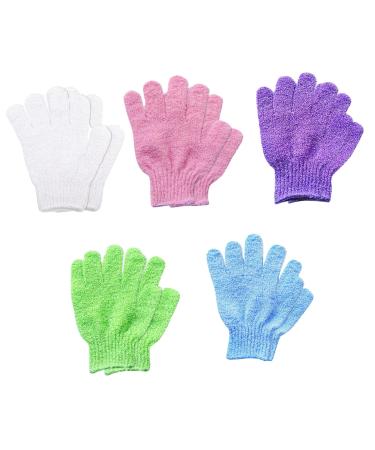 5 pairs of peeling gloves shower gloves exfoliating gloves dual texture bathing hand shoes swimming shoes Badschwamm Nature peeling glove peel peeling body gloves for shower spa massage (5 colors)