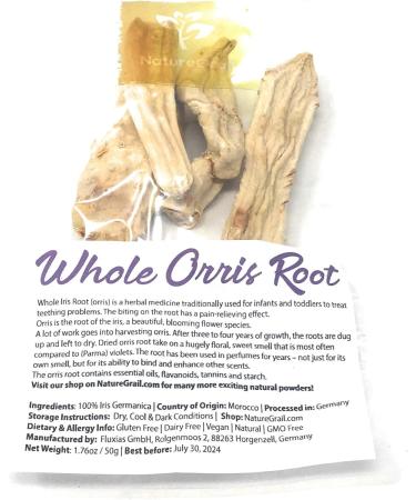 Whole Orris Root - Orris Root Contains Essential Oils Flavonoids and is Used in Perfumes - Net Weight: 1.76oz / 50g - Buy Online on SooperMarket.com