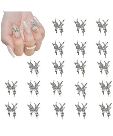Alloy butterfly nail decorations 20 pieces metal nail art charms 3d luxury silver nail jewelry for women girls nail design accessories craft jewelry
