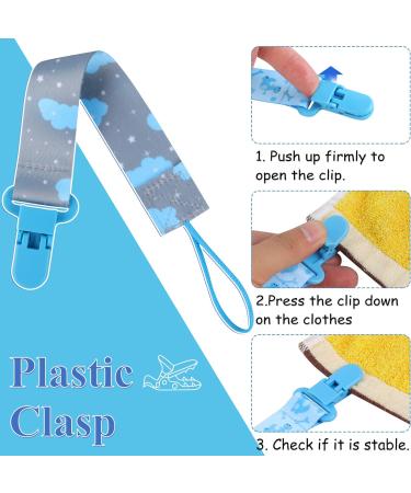 5 Pcs Blue Baby Dummy Clips Set with Silicone Adapter - Soother Chain Holder Straps for Boys | Teething Clips for Teething Toys | Baby Shower Gift - PP Material - Buy Online on SooperMarket.com