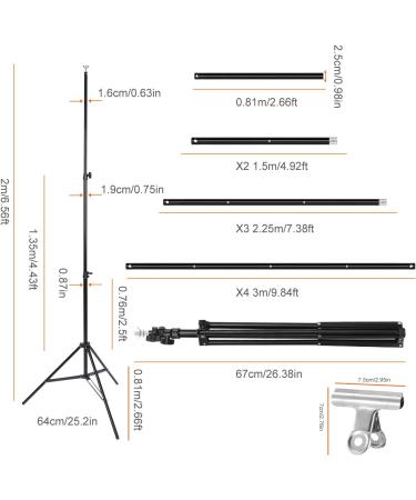 Adjustable 10Ft Wide Backdrop Stand Kit with Clamps and Carry Bag - Photo Video Studio Background Support System 6.5X10Ft - Buy Online on SooperMarket.com