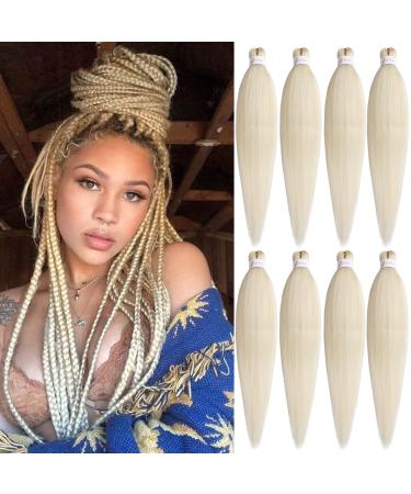 Leeven 26'' Pre Stretched Braiding Hair Extension 8 Packs Yaki Straight EZ Braids Natural Blonde Low Temperature Synthetic Hair Fibers for Braiding /26 Inch 613# 26 Inch (Pack of 8) 613#