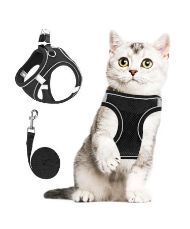 Frevoitna cat dishes with a leash outbreak -proof cat leash adjustable cat harness reflection cat harness breathable cat leash for walks (black XS)