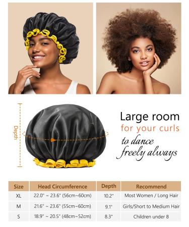 Mikimini Black Shower Hoods for Women Men & Girls - 2 Pack Waterproof Reusable Double-Fold Shower Hats with Soft PEVA Lining - Comfortable Medium Size Black & Yellow - Buy Online on SooperMarket.com