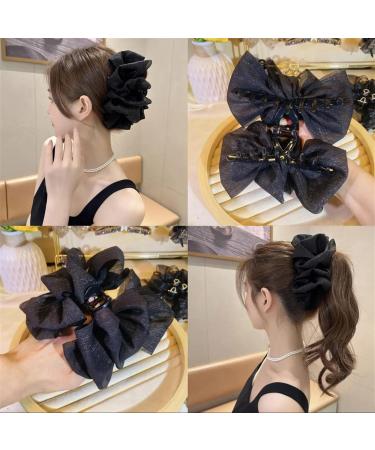 LONGLUAN Bow Bubble Clips Chiffon Silk Bubble Bow Hair Claw Jaw Clip Layered Bubble Mesh Tulle Fluffy Hair Clips Large Claw Clips for Thick Hair (2pcs-B) - Buy Online on SooperMarket.com