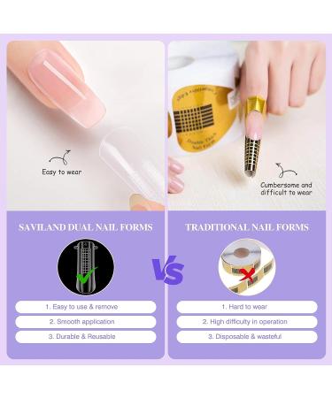 Saviland Clear Dual Nail Forms Set - 100PCS Full Cover Nail Extension Gel Molds + Dual-end Poly Gel Brush | 10 Sizes for Manicure Salon & Home DIY - Buy Online on SooperMarket.com