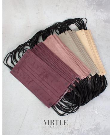 Virtue Code Earth Tones Disposable Face Mask Pack - 50 Cute Masks for Men and Women in Cream, Pink, Burgundy, and Beige Colors - Buy Online on SooperMarket.com